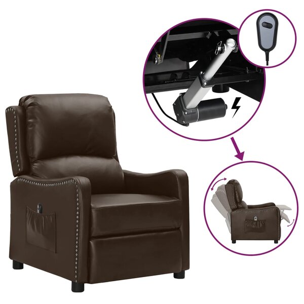vidaXL Fauteuil inclinable électrique Marron Similicuir brillant