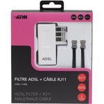 APM Cordon ADSL RJ11 - Mâle/Mâle - Noir - 5m + FILTRE ADSL - Blanc