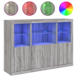 vidaXL Buffets avec lumières LED 3 Pièces sonoma gris bois d'ingénierie