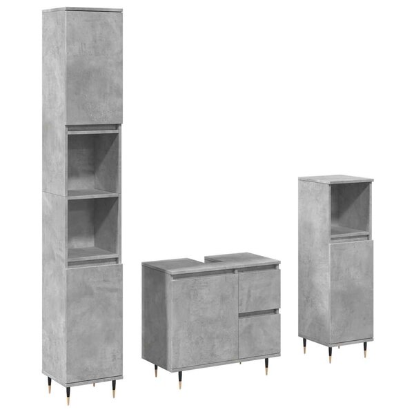 vidaXL Ensemble de meubles de salle de bain 3 Pièces gris béton