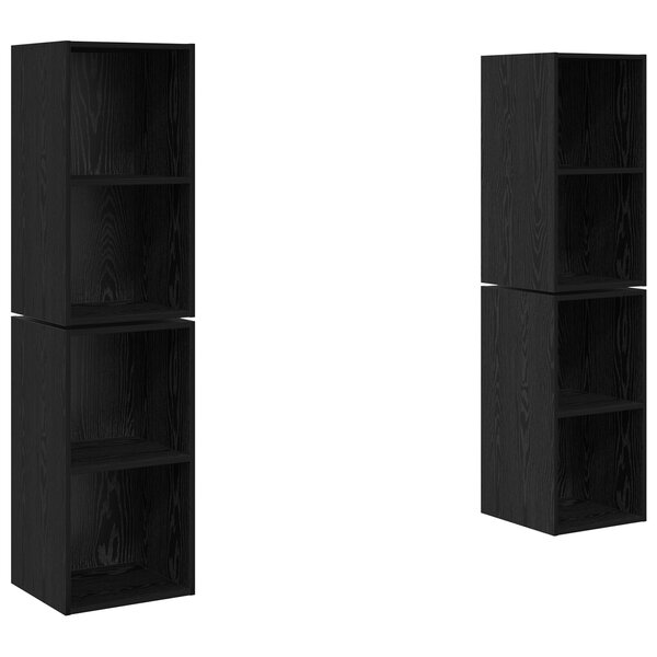 vidaXL Meuble TV mural avec étagère avec stockage 4 Pièces Chêne Noir 37 x 37 x 72 cm