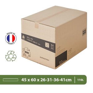 Pack and Move - Lot 30 cartons déménagement hauteur modubale variable  personnalisable - 60 x 45 x 31-41 cm  - Poignées renforcées - 1 adhésif offert