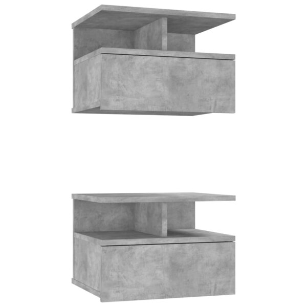 vidaXL Tables de chevet flottantes 2 Pièces Gris béton Bois d'ingénierie