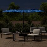 vidaXL Parasol de jardin à double tête avec LED bleu azuré 316x145 cm