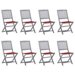 vidaXL Chaises pliables d'extérieur lot de 8 et coussins Bois d'acacia