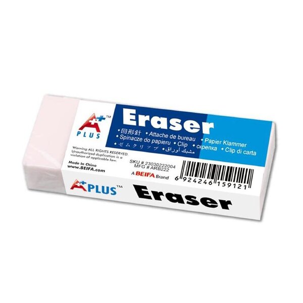 Gomme plastique Eraser 6 x 2 2 cm blanche A PLUS