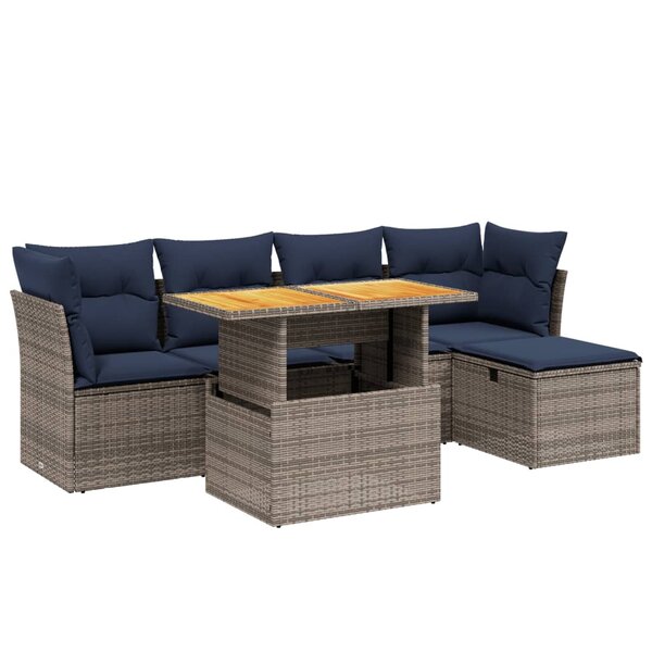 vidaXL Salon de jardin 6 Pièces avec coussins gris résine tressée