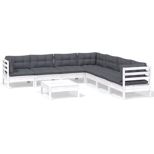 vidaXL Salon de jardin 8 Pièces avec coussins blanc bois de pin massif