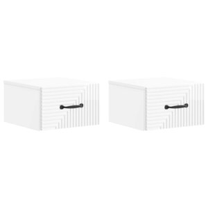 vidaXL Cabinet de chevet mural 2 Pièces Blanc brillant 34 5 x 33 x 20 cm