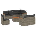 vidaXL Salon de jardin 9 Pièces avec coussins gris résine tressée