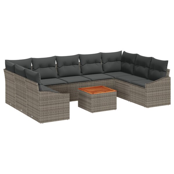 vidaXL Ensemble de canapé de jardin 10 pièces avec coussins en rotin et acacia