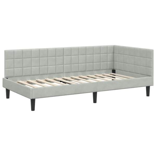 vidaXL Cadre de lit d'angle Gris clair 90 x 190 cm Velours