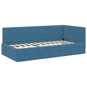 vidaXL Cadre de lit d'angle avec tête de lit Bleu 90 cm x 190 cm tissu