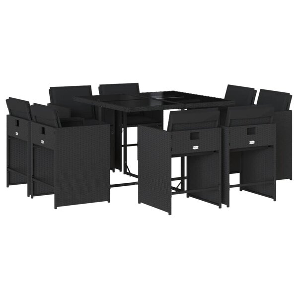 vidaXL Ensemble à manger de jardin 9Pièces coussins noir résine tressée