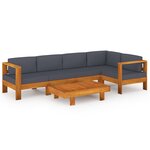 vidaXL Salon de jardin 6 Pièces avec coussins gris foncé Bois d'acacia