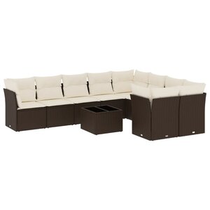 vidaXL Salon de jardin 10 Pièces avec coussins marron résine tressée