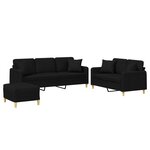 vidaXL Ensemble de canapés 3 Pièces avec coussins noir tissu