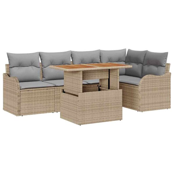 vidaXL Ensemble de canapé de jardin 6 Pièces Beige Poly rotin