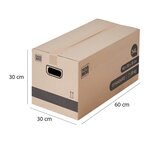 Pack and Move - Lot 30 cartons déménagement stockage standard - 60 x 30 x 30 cm - Poignées renforcées - 1 adhésif offert
