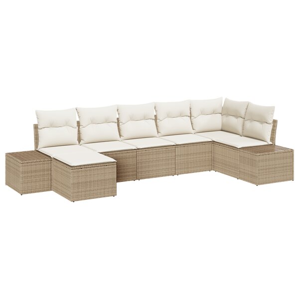 vidaXL Ensemble de 7 pièces de canapé de jardin Beige avec coussins en Rotin