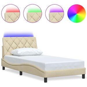 vidaXL Cadre de lit avec LED sans matelas crème 100x200 cm tissu