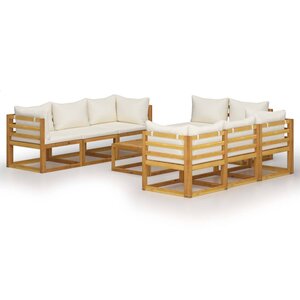 Salon de jardin meuble d'extérieur ensemble de mobilier 9 pièces avec coussin crème bois d'acacia solide 02_0017889