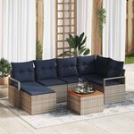 vidaXL Ensemble de canapé de jardin avec coussin 7 Pièces Gris Poly rotin