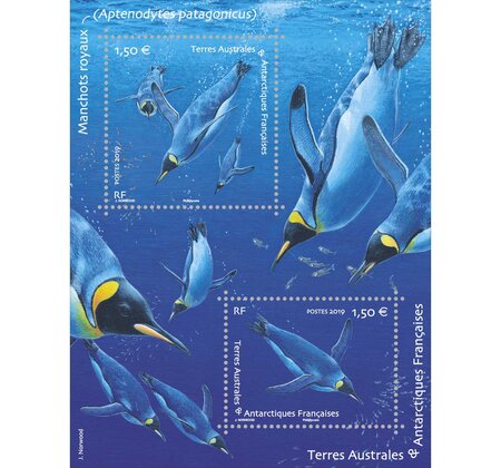 Bloc 2 timbres TAAF - Crozet - Manchots royaux