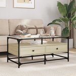 vidaXL Table basse et dessus en verre chêne sonoma 98 5x50x45 cm acier