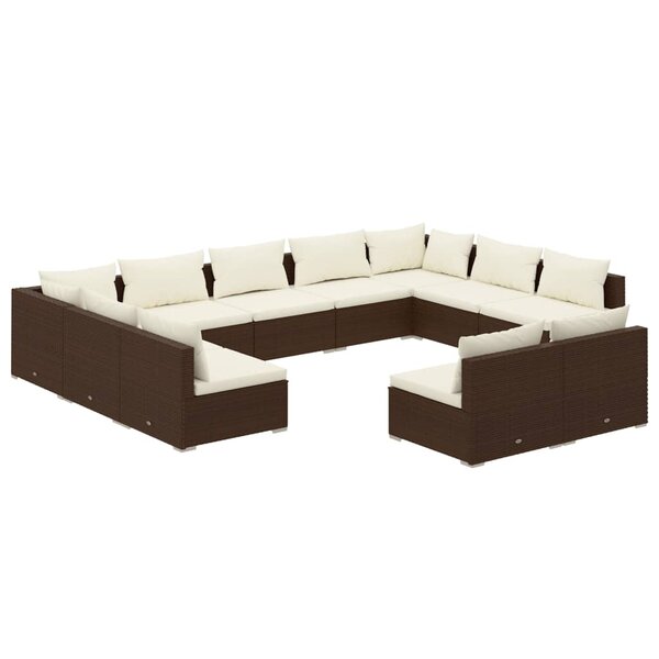 vidaXL Salon de jardin 11 Pièces avec coussins Marron Résine tressée