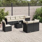 vidaXL Salon de jardin 9 Pièces avec coussins noir résine tressée