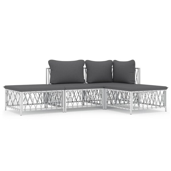 Salon de jardin meuble d'extérieur ensemble de mobilier 4 pièces avec coussins blanc acier 02_0016085