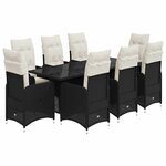 vidaXL Ensemble de bistro de jardin 9 Pièces coussins noir poly rotin