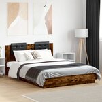 vidaXL Cadre de lit tête de lit et lumières LED chêne fumé 120x200 cm