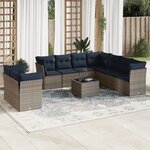 vidaXL Salon de jardin 10 Pièces avec coussins gris résine tressée