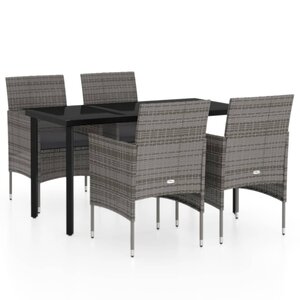 vidaXL Ensemble à manger de jardin et coussins 5Pièces Gris/noir