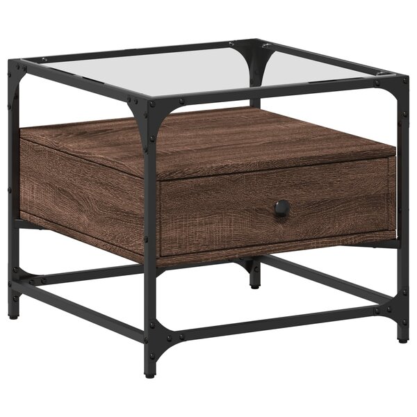 vidaXL Table basse et dessus en verre chêne marron 50x50x45 cm acier