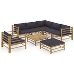 vidaXL Salon de jardin 8 Pièces avec coussins gris foncé bambou