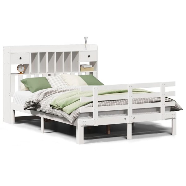 vidaXL Lit bibliothèque sans matelas blanc 140x200 cm bois pin massif