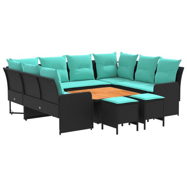vidaXL Ensembles de meubles 8 Pièces Noir et turquoise Rotin PE