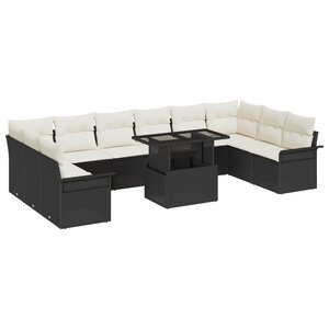 vidaXL Ensemble de canapé de jardin avec coussin avec oreiller 11 Pièces Noir Marron