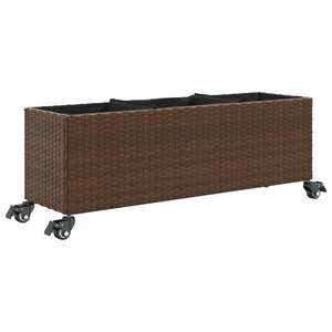 vidaXL Jardinière avec roulettes et 3 pots marron 107x32x38 cm rotin