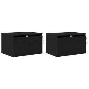 Armoires de chevet vidaXL avec lumières LED 2 Pièces murales en chêne noir