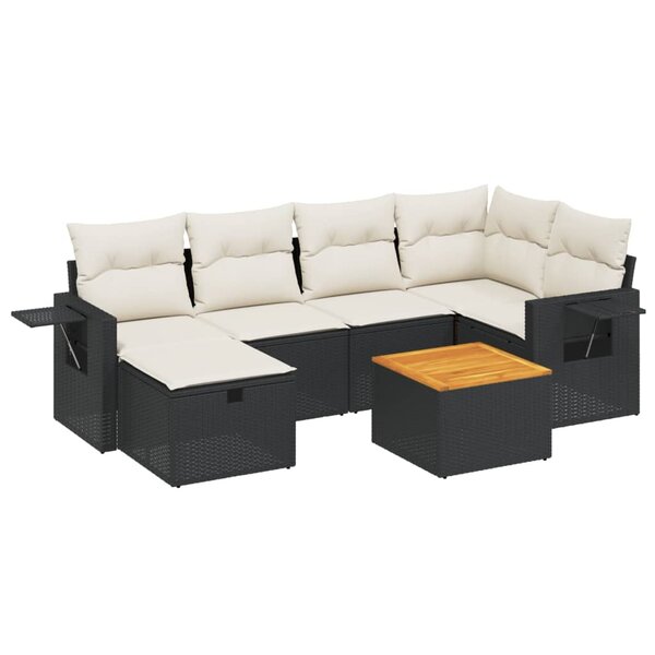 vidaXL Salon de jardin 7 Pièces avec coussins noir résine tressée