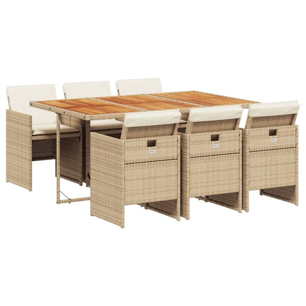 vidaXL Ensemble à manger de jardin et coussins 7 Pièces beige poly rotin