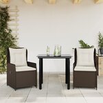 vidaXL Ensemble à manger de jardin 3 Pièces et coussins marron poly rotin