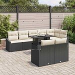 vidaXL Ensemble de canapé de jardin avec coussin 9 Pièces Noir et crème