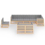 vidaXL Salon de jardin 9 Pièces avec coussins Bois de pin massif
