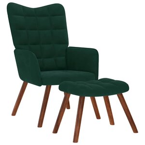 vidaXL Fauteuil relax avec tabouret en velours vert foncé
