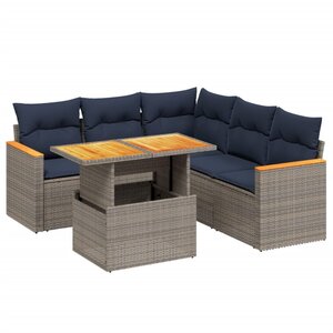 vidaXL Salon de jardin 6 Pièces avec coussins gris résine tressée